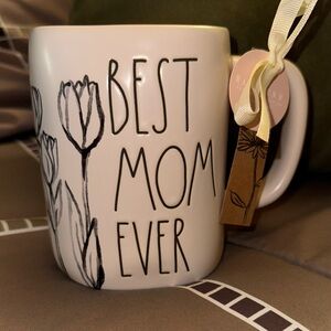 Rae Dunn White and Black Ceramic Mug with Handwritten Design, NEW